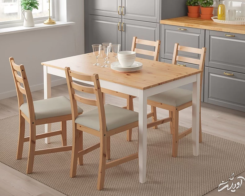 میز و صندلی چوبی ناهارخوری چهارنفره مدل IKEA LERHAMN